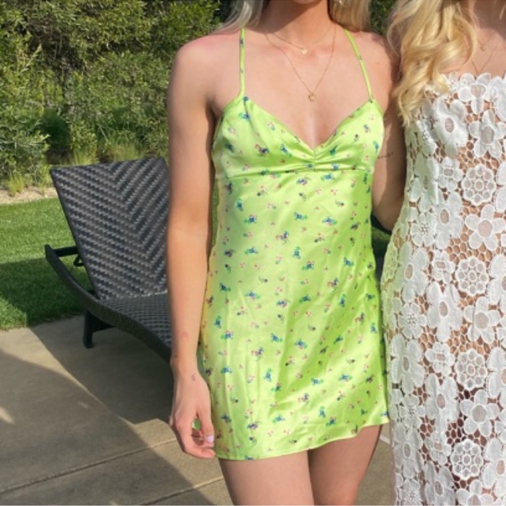 Lime Green Floral Slip Dress